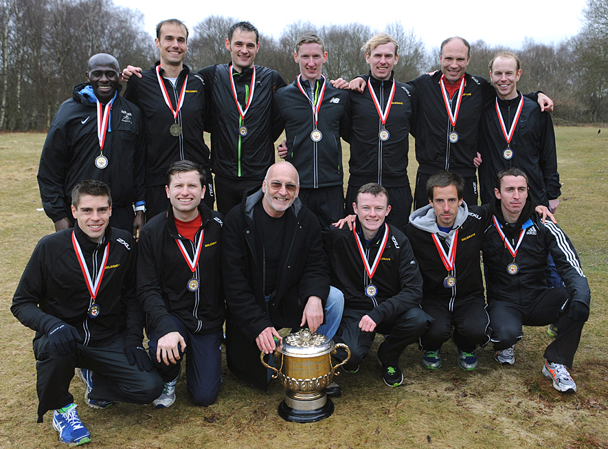 The official team photo for Athletics Weekly. Back row: Paskar Owor, James Kelly, Neil Speaight, Kris Gauson, Dan Mulhare, Will Cockerell, Matt Taylor. Front row: Phil Wicks, Richard Ward, Alan Mead (team manager), Matthew Graham, Alberto Lozano, Andrew Connick.